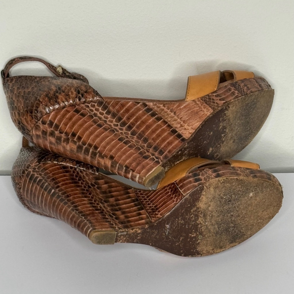 Tory Burch Brown Leather and Python Platform Wedge Ankle Strap Sandals Size 8.5 - Picture 5 of 7